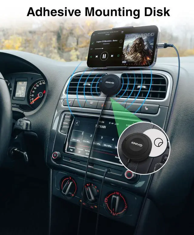 Alt view image 3 of 5 - Kinivo BTC450 Bluetooth Car Kit (Hands-Free, AUX Bluetooth Adapter for Cars with Ground Loop Noise Isolator, 3.5mm Aux Input, Apt-X)
