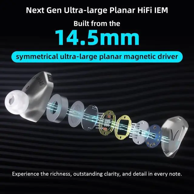 Alt view image 2 of 5 - Hidizs MP145 in-Ear Monitors, WDC Coengineered, Custom Fast 14.5 mm Planar IEMs Wired Earphones, 3 Pneumatic Tuning Filters - Unlock 9 Different Sound Styles in One Pair Earbuds, OFC Cable 4.4mm
