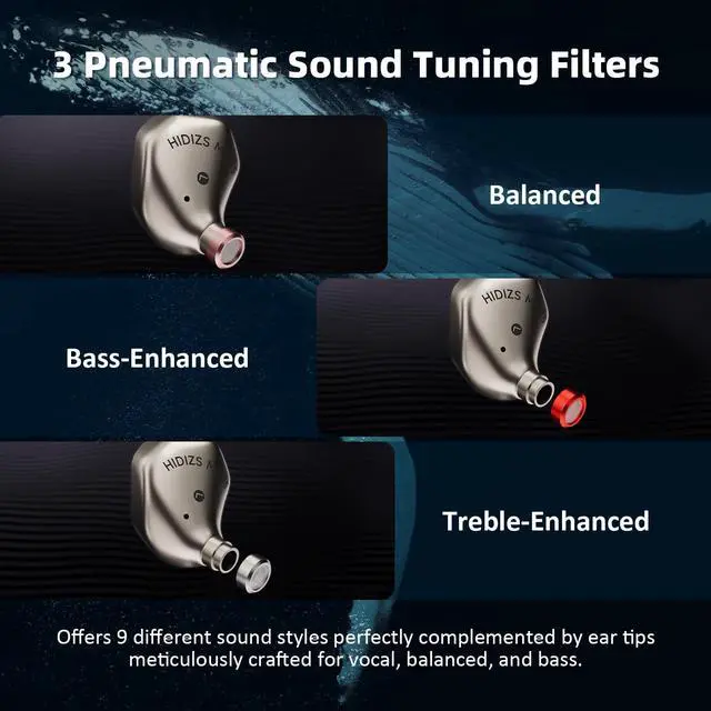 Alt view image 4 of 5 - Hidizs MP145 in-Ear Monitors, WDC Coengineered, Custom Fast 14.5 mm Planar IEMs Wired Earphones, 3 Pneumatic Tuning Filters - Unlock 9 Different Sound Styles in One Pair Earbuds, OFC Cable 4.4mm