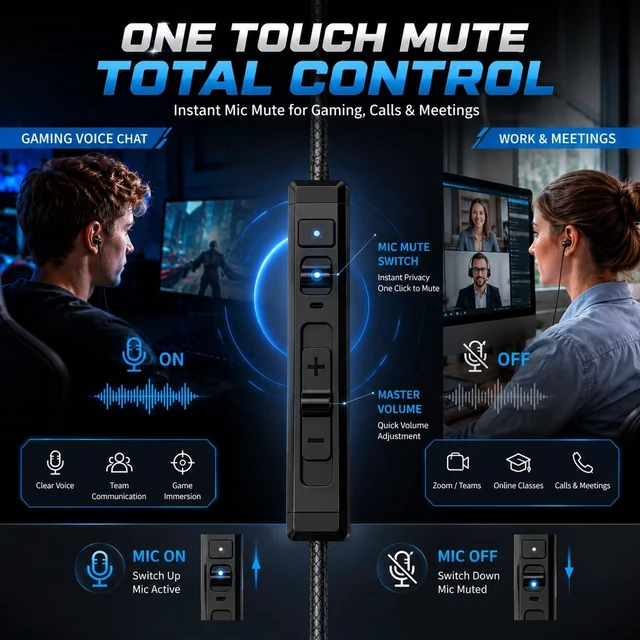 Alt view image 5 of 5 - KASOTT SoundMaster Pro V1 - Gaming Earphones with Dual Audio Drivers,Battle Buds,in-Line Mic with Mute and Volume Control, Compatible with Xbox Series,Xbox One,PS5,PS4,Switch,Pc with 3.5mm Aux