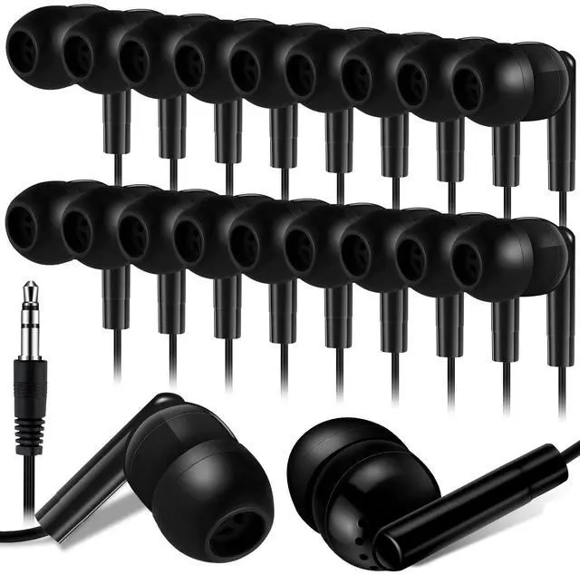 Main image of Kanayu 500 Pack Wired Earbuds Bulk for Classroom Ear Headphones Wired Basic Student Earbuds No Microphone with 3.5MM Jack for Class Laptop School Library, Individually Bagged (Black)