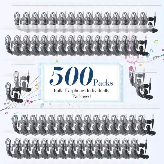 Alt view image 2 of 5 - Kanayu 500 Pack Wired Earbuds Bulk for Classroom Ear Headphones Wired Basic Student Earbuds No Microphone with 3.5MM Jack for Class Laptop School Library, Individually Bagged (Black)