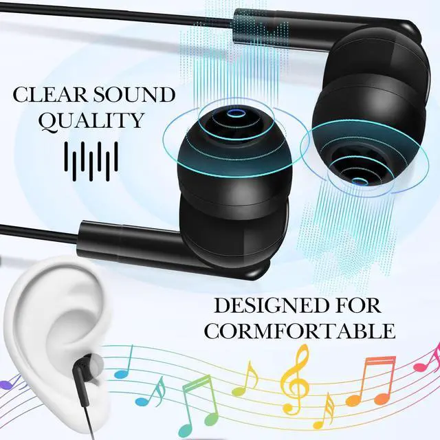 Alt view image 3 of 5 - Kanayu 500 Pack Wired Earbuds Bulk for Classroom Ear Headphones Wired Basic Student Earbuds No Microphone with 3.5MM Jack for Class Laptop School Library, Individually Bagged (Black)