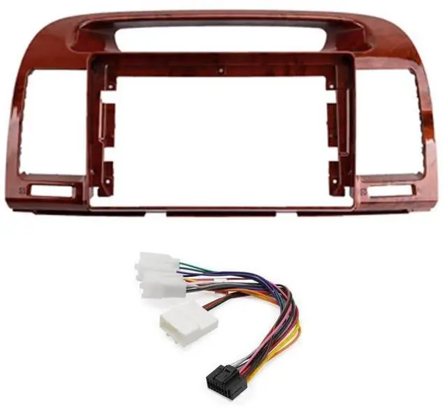 Main image of 9'' Car Radio Stereo Fascia Frame Panel Trim w/Power Harness(16pin) for Toyota Camry 2000 01 02 03 04 05 06 (Wood)