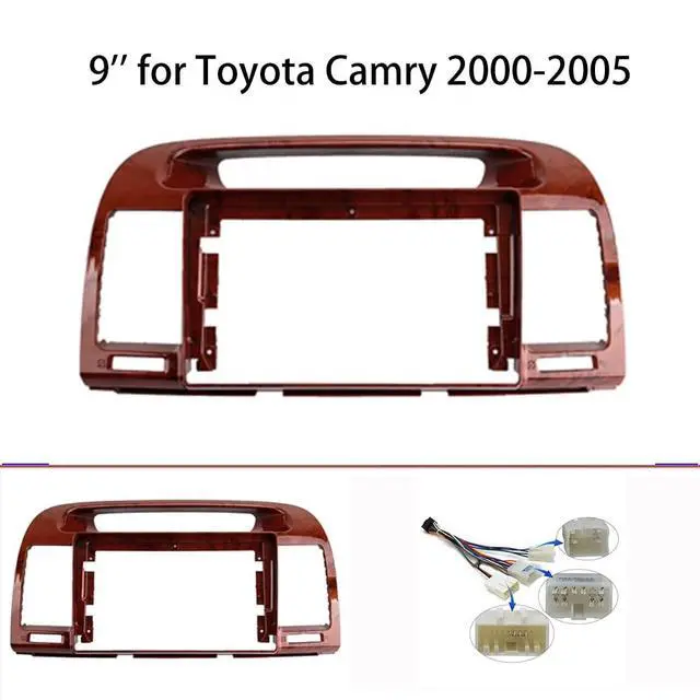 Alt view image 2 of 4 - 9'' Car Radio Stereo Fascia Frame Panel Trim w/Power Harness(16pin) for Toyota Camry 2000 01 02 03 04 05 06 (Wood)