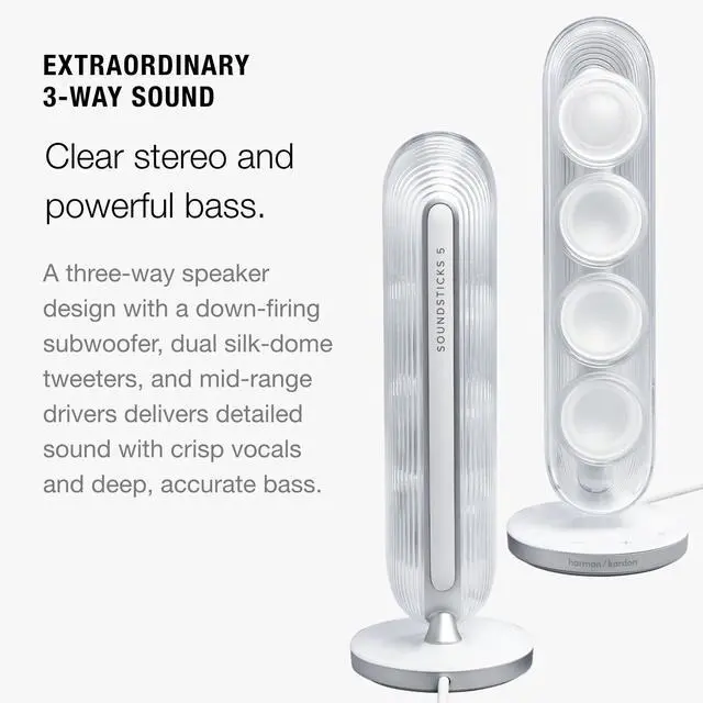 Alt view image 3 of 5 - Harman Kardon SoundSticks 5 2.1-Channel Bluetooth Speaker with HDMI - White - 3-Way Speaker Design with Multicolor Light Show - Music Streaming & Auracast Multi-Speaker Connection