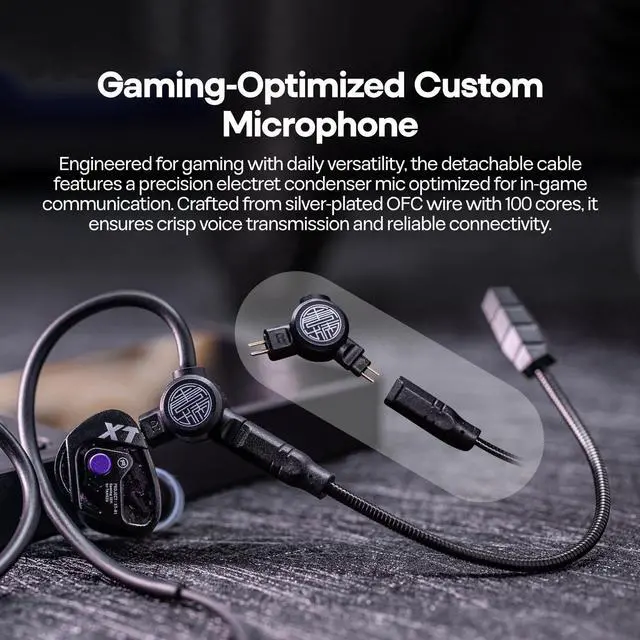 Alt view image 4 of 5 - Linsoul TANGZU Xue Tao Gaming IEMs, HiFi Wired Earbuds with Detachable Mic,10mm Glass Diaphragm Driver in Ear Monitor,with 2Pin Detachable OFC Cable for Audiophile Gamers (3.5mm MIC)