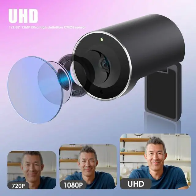 Alt view image 3 of 5 - QijiaView 4K Webcam, UHD CMOS Sensor, Noise Canceling Mic, AI Autofocus, Adjustable FOV, Built-in Privacy Cover, Works for Teams, Zoom, Google Meet, PC/Mac/Laptop/MacBook/Tablet