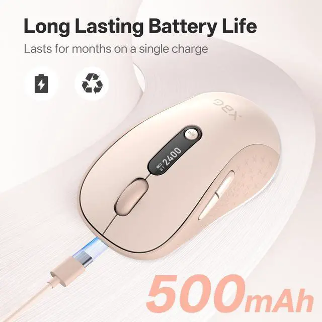 Alt view image 5 of 5 - XBG B15pro Wireless Bluetooth Mouse, Bluetooth 5.0/4.0 & 2.4G Tri-Mode, Type-C Rechargeable with LED Screen Display, Ergonomic Silent Click for Laptop/PC/Tablet, Multi-Device & Office Use-Pink