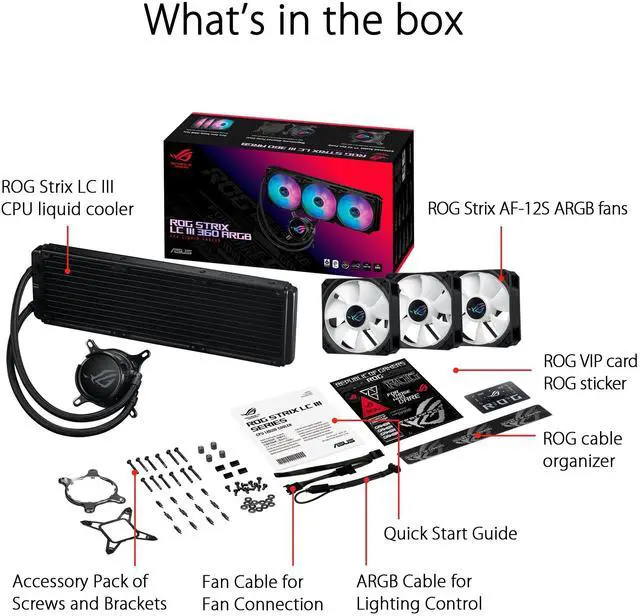 Alt view image 5 of 5 - ASUS ROG Strix LC III 360 ARGB All-in-one CPU Liquid Cooler with 360 rotatable Water Block, Aseteks New Gen7 v2 Pump, Premium ROG ARGB Fans, and 10+ Custom Aura Lighting Effects, 6 Year Warranty