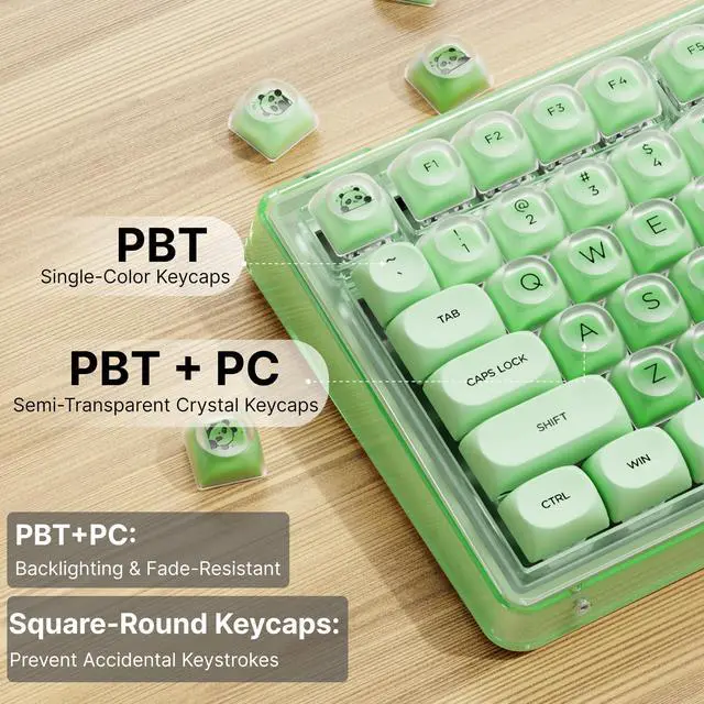 Alt view image 3 of 5 - SEUNKWANG EWEADN Foundation PBT Keycaps, Jelly MOA Profile Keycap, 132 Keys Cute Custom Keycaps for Mechanical Keyboard with Cherry/Gateron MX Switches-Green