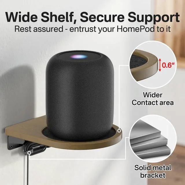 Alt view image 3 of 5 - Wooden Wall Mount for HomePod 1st & 2nd Gen, Speaker Wall Bracket for Homepod Wall Mount with Hidden Cable Management, Reinforced Metal Bracket, Space-Saving Design with Enlarged Platform, 1 Pack