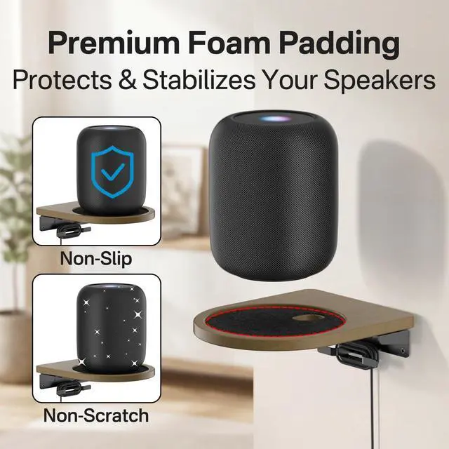 Alt view image 5 of 5 - Wooden Wall Mount for HomePod 1st & 2nd Gen, Speaker Wall Bracket for Homepod Wall Mount with Hidden Cable Management, Reinforced Metal Bracket, Space-Saving Design with Enlarged Platform, 1 Pack