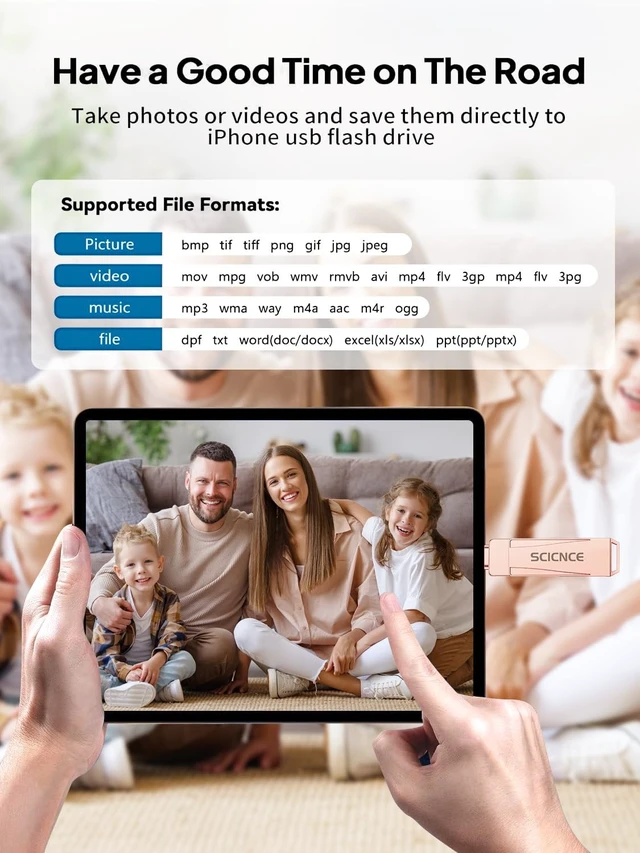 Alt view image 5 of 5 - SCICNCE 256GB Phone Flash Drive Photo Stick, USB Memory Stick for Photo Video Backup & Storage, No APP Required, Compatible with iPhone iPad Android PC, Rose Pink