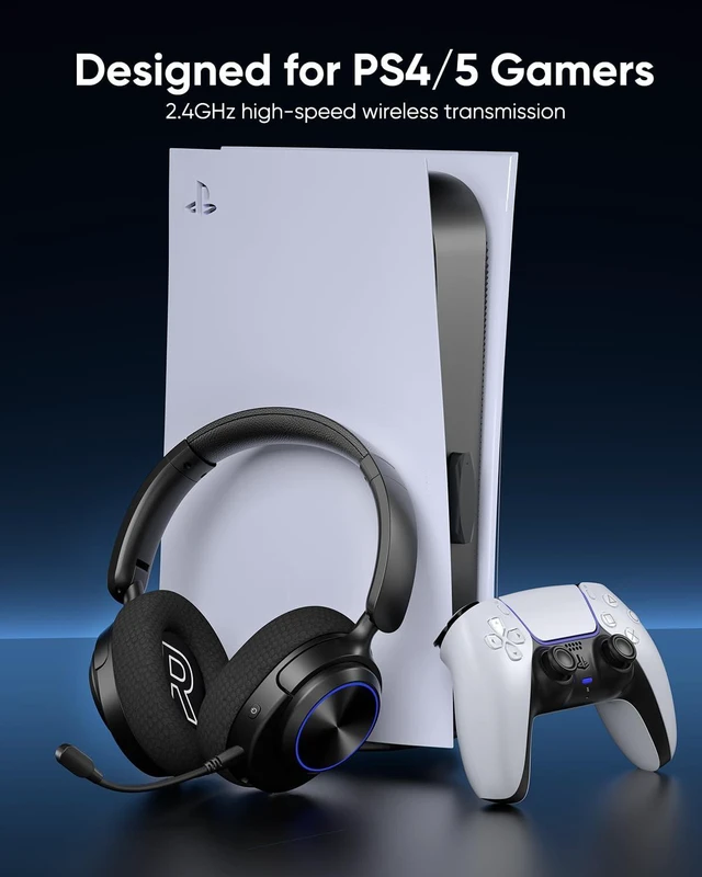 Alt view image 2 of 5 - INGA Wireless Gaming Headset for PS5, PS4, PC, Mac, Switch, Game/Chat Balance for PS5/4, 2.4GHz/Bluetooth 5.2, ENC Noise-Cancelling Mic, 7.1 Surround Sound, 3.5mm Wired for Xbox Controller (Blu