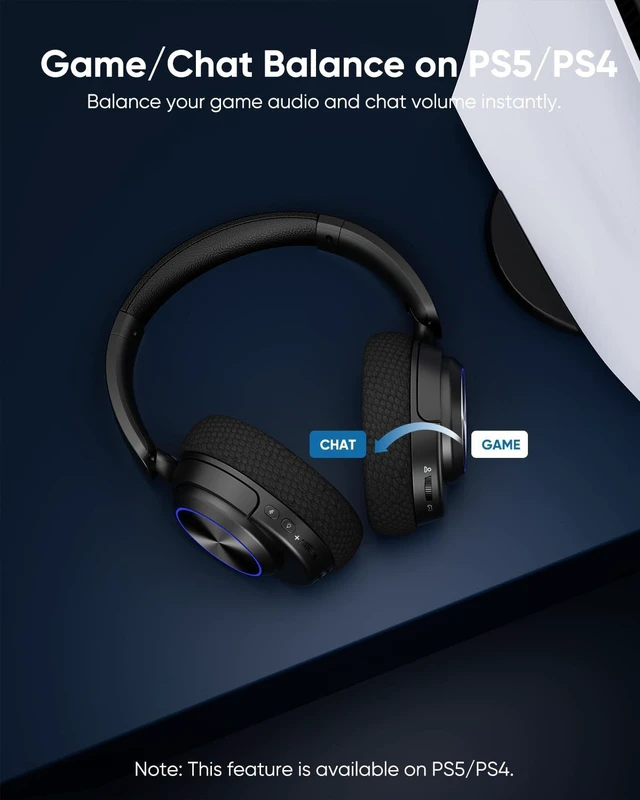 Alt view image 3 of 5 - INGA Wireless Gaming Headset for PS5, PS4, PC, Mac, Switch, Game/Chat Balance for PS5/4, 2.4GHz/Bluetooth 5.2, ENC Noise-Cancelling Mic, 7.1 Surround Sound, 3.5mm Wired for Xbox Controller (Blu
