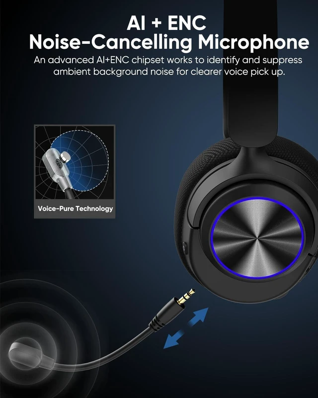 Alt view image 4 of 5 - INGA Wireless Gaming Headset for PS5, PS4, PC, Mac, Switch, Game/Chat Balance for PS5/4, 2.4GHz/Bluetooth 5.2, ENC Noise-Cancelling Mic, 7.1 Surround Sound, 3.5mm Wired for Xbox Controller (Blu