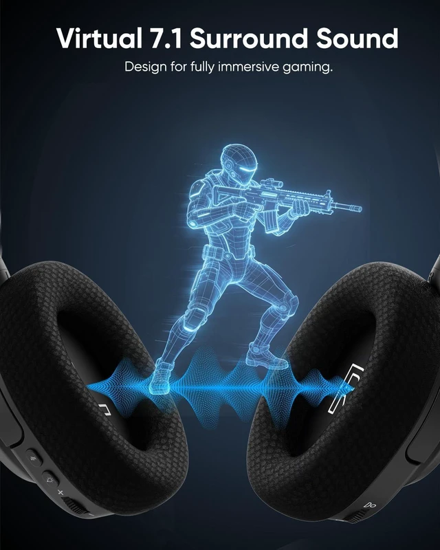 Alt view image 5 of 5 - INGA Wireless Gaming Headset for PS5, PS4, PC, Mac, Switch, Game/Chat Balance for PS5/4, 2.4GHz/Bluetooth 5.2, ENC Noise-Cancelling Mic, 7.1 Surround Sound, 3.5mm Wired for Xbox Controller (Blu
