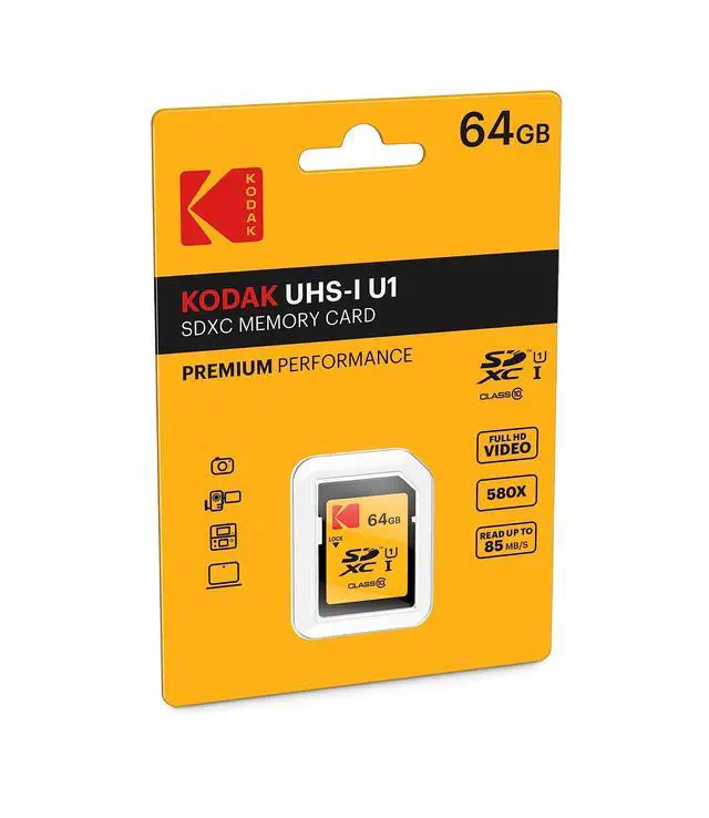 Alt view image 2 of 2 - Kodak SDXC Card 64GB UHS-I U1 V10 Premium, up to 85MB/s Read Speed, for Full HD Video and High-Resolution Pictures, Compatible with SDXC Standard - EKMSD64GXC10K