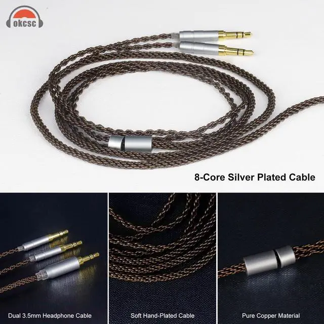 Alt view image 2 of 5 - okcsc Replacement Upgrade Cable for Hifiman HE400SE/Edition XS/SUNDARA/HE560/HE-350/HE1000 Headsets,8 Core OFC Audio Cable Dual 3.5mm Headphone Output Cable for Stock 4 Feet Length 4.4mm Plug