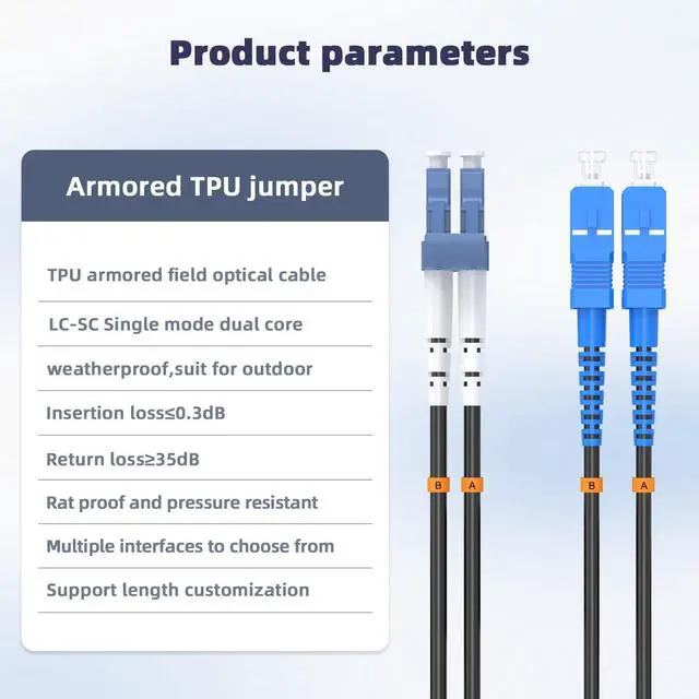 Alt view image 2 of 5 - Jeirdus 20M LC to SC Outdoor Armored Duplex 9/125 SM Fiber Optic Cable Jumper Optical Patch Cord Singlemode 20Meters 65ft LC-SC