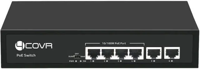 Main image of 4COVR 4-Port PoE Switch Ethernet PoE Switch, 100Mbps RJ45 Ports, Support 4K 8MP 5MP PoE IP Security Cameras, 802.3af/at Compliant, Metal Plug and Play, Lightning Protection, LY-POE04