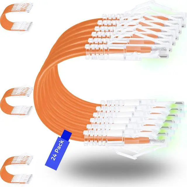 Main image of Rapink 24 Pack Cat6a Ethernet Patch Cables 14ft Orange, 10G Support, Snagless, Slim, Cat6/ Cat6a, 28AWG, 2 Feet, Male-to-Male, 8 Pins, Indoor, RAPINK-CAT6A-ORANGE-14FT-24PACK