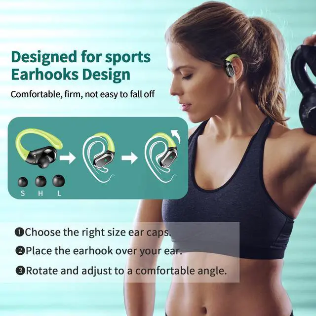 Alt view image 4 of 5 - Wireless Earbuds, 2026 Bluetooth 5.4 Headphones Sport, Bluetooth Earbuds with ENC Noise Canceling Mic, 60H Stereo Wireless Headphones IP7 Waterproof with Earhooks, Dual LED Display for W