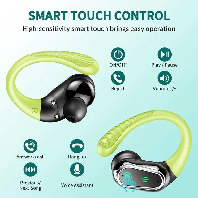 Alt view image 5 of 5 - Wireless Earbuds, 2026 Bluetooth 5.4 Headphones Sport, Bluetooth Earbuds with ENC Noise Canceling Mic, 60H Stereo Wireless Headphones IP7 Waterproof with Earhooks, Dual LED Display for W