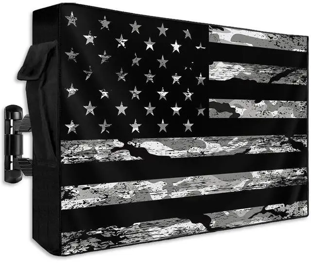 Main image of LBCASA American Flag Outdoor TV Cover 30 to 32 Inch Weatherproof, Camouflage Black Stripes 600D Oxford TV Covers with Zipper, Vintage US Flag Outside Flat TV Screen Protector Size 30"W x 19"H x 4.5"D