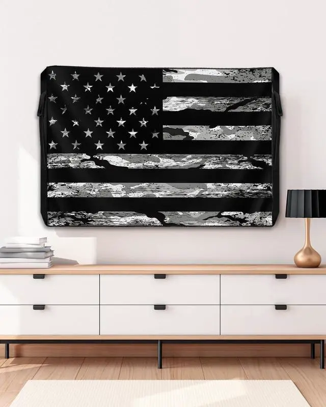 Alt view image 5 of 5 - LBCASA American Flag Outdoor TV Cover 30 to 32 Inch Weatherproof, Camouflage Black Stripes 600D Oxford TV Covers with Zipper, Vintage US Flag Outside Flat TV Screen Protector Size 30"W x 19"H x 4.5"D