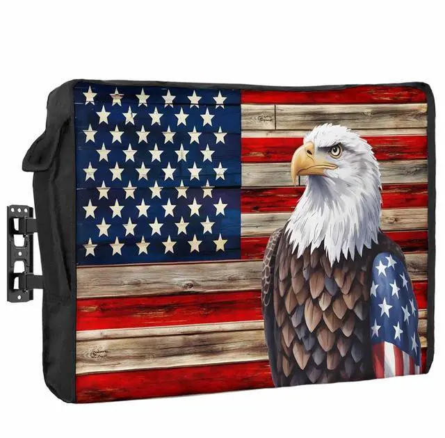 Main image of DecorLovee American Flag Outdoor TV Cover 30 to 32 Inches Weatherproof & Waterproof, Vintage Blue Red USA Flag Outdoor TV Enclosure with Remote Control Pocket, Eagle TV Screen Protectors for TV
