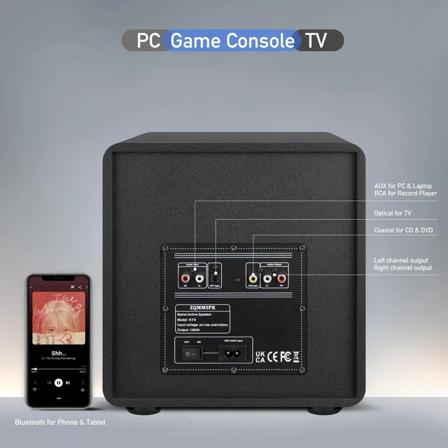 Alt view image 5 of 5 - 2.1 Computer Speakers with Subwoofer, 100W RMS, Bluetooth 5.3, Black