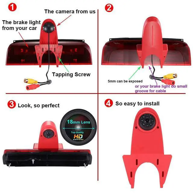Alt view image 3 of 5 - HD 1280x720 Pixels 1000 TV Line 3rd Brake Light Reversing Camera Brake lamp Parking Camera Replacement for Ford Transit Connect 2014-2017 Transporter Business MPV SUV Bus Waterproof Night Vision