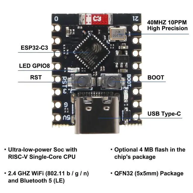 Alt view image 3 of 5 - 10pcs ESP32-C3 Mini Development Board ESP32 Mini Development Board ESP32C3 MCU Board RP2040 WiFi Bluetooth Type C Single-Core Processor Module