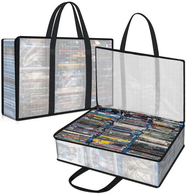 Main image of 2 Pack DVD Storage Bag, Sturdy Clear CD Organizer with Carrying Handles,Media Organizer Bag for DVDs, CDs,PS4 Game,VHS, Blu Ray Disc