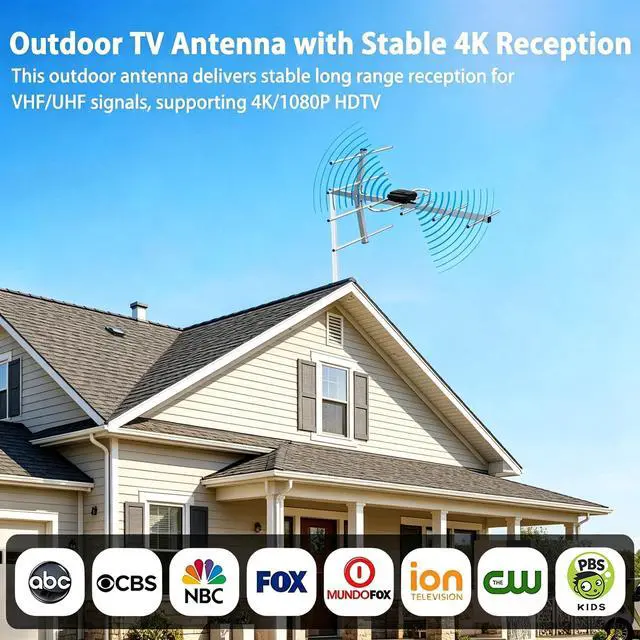 Alt view image 2 of 5 - Digital TV Antenna Outdoor,HD Antenna for Smart TV, Supports Attic/Roof Antenna,360Reception 4K 1080P and 32.6ft Cable & Long Range
