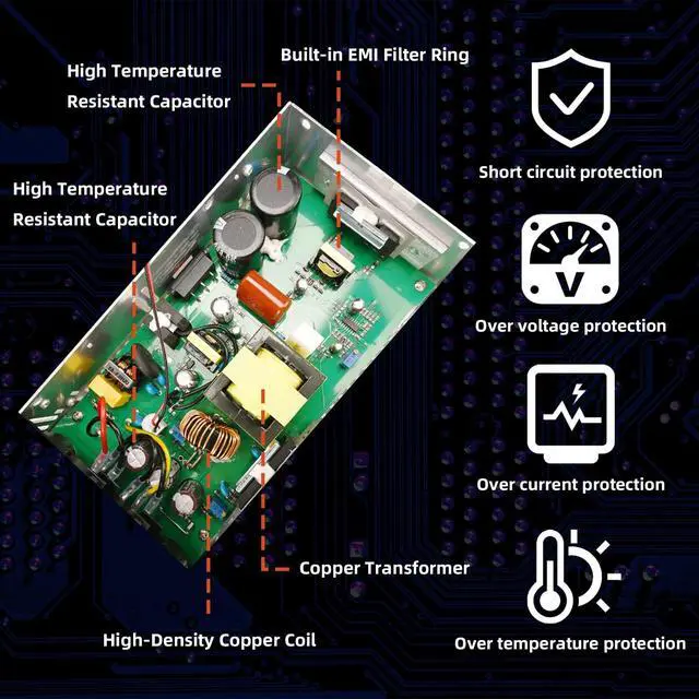 Alt view image 3 of 5 - Yaheeda New Version Converter, 110V AC to 12V DC Converter Power Supply 12V 600W 50A DC Switch Transformer for RV,Pump,LED Strip, LCD Monitor