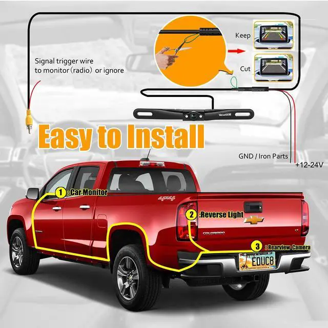 Alt view image 3 of 5 - HD Backup Camera VECLESUS VC1 Car Rear View License Plate Back up Camera, Wide View Angle Night Vision Waterproof Easy Installation 720P Universal Backup Camera for Car, Sedan, Pickup, SUV and Truck