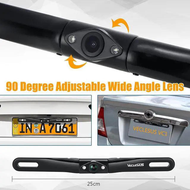 Alt view image 4 of 5 - HD Backup Camera VECLESUS VC1 Car Rear View License Plate Back up Camera, Wide View Angle Night Vision Waterproof Easy Installation 720P Universal Backup Camera for Car, Sedan, Pickup, SUV and Truck