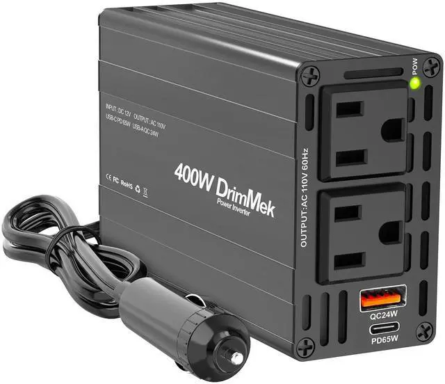 Main image of 400W Car Power Inverter 12V to 110V AC24W+65W USB C, Laptop Charger