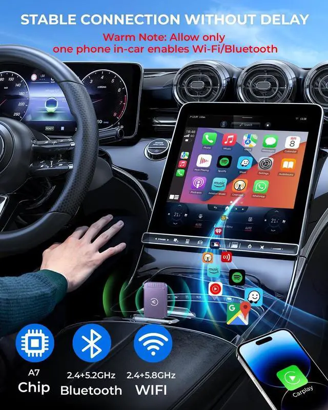 Alt view image 4 of 5 - AuroraLink Wireless Carplay & Android Auto Wireless Adapter 2-in-1 Fast & Stable Carplay Wireless Adapter Convert Wired to Wireless Car Play Dongle for iOS 10+/Android 11+