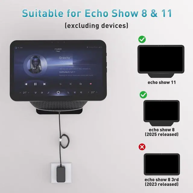 Alt view image 5 of 5 - Letlar Adjustable Wall Mount for Echo Show 11 and Echo Show 8 2025, Save Space Bracket, Easy Installation Mounting, Kitchen Use Mount, Aluminum Wall Bracket (Black)