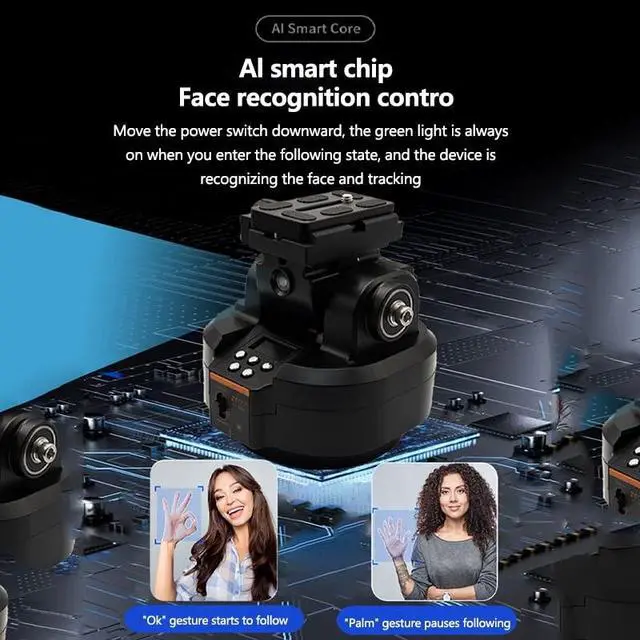 Alt view image 3 of 5 - ZTFON YT-2000 Auto Motorized Rotating Panoramic Head with Remote Control AI Intelligent Follow Function and Live Function Support 2kg70.5 Ounce Camera Phone Pan Tilt Video Tripod Head Stabilizer