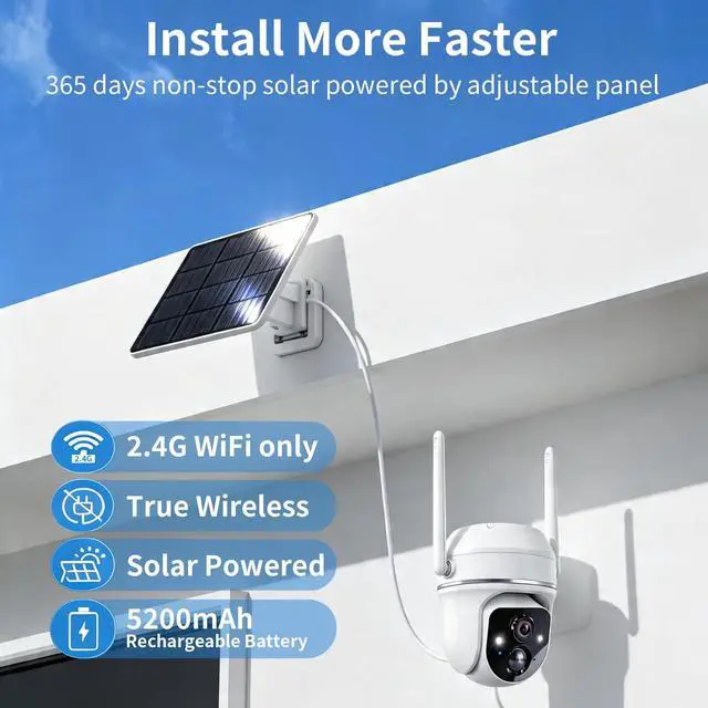 Alt view image 2 of 5 - Goalake 2026 5MP Solar Security Camera Wireless Outdoor PTZ with 360View, AI Motion Detection, 2-Way Talk, Spotlight & Siren, IP65 Weatherproof, Cloud/512GB SD Storage (Pre-Inserted a SD Card)