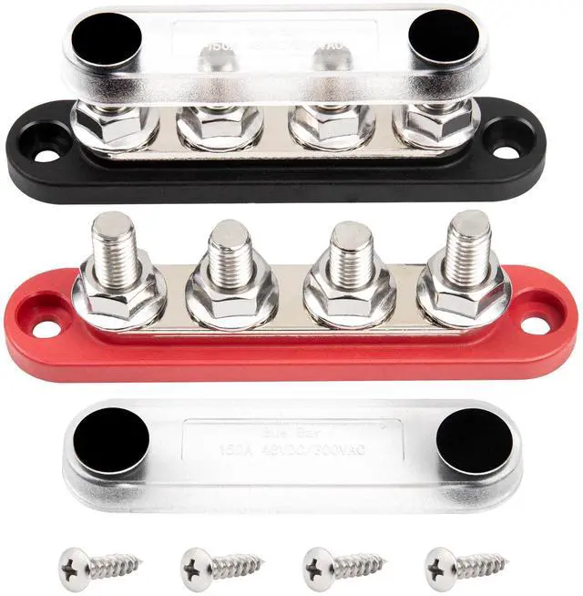 Main image of RED WOLF 12V 150A Power Distribution Block 4 Post 5/16" Stud Busbar M8 Terminal Bus Bar 12-48 Volt DC Battery Junction Post for Auto Boat Marine Solar System Positive Negative