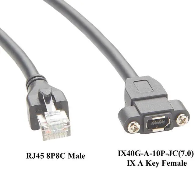 Alt view image 2 of 5 - Plinkwirekb IX A Key to RJ45 Cat6A Ethernet Cable 10Gbps Shielded IX40G-A-10P-JC(7.0) IX Type A Female to RJ45 Plug Screw Panel Mount Cord for Industrial Camera Machine Vision Robotic(0.3M/0.98FT)