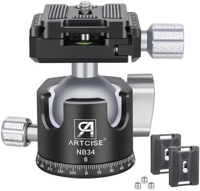Main image of 34mm Ball Low Profile Tripod Head with 2 Arca Swiss Quick Release Plates Professional CNC Aluminum 360 Rotating Panoramic Ball Head for DSLR Cameras Monopod Camcorder Slider Max Loading 33.1lbs/15kg