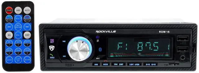 Main image of Rockville RDM18 V2 In-Dash Digital Media Car Receiver, 50W, 4 Channels, Bluetooth, AM/FM, MP3, USB/SD, Color Selectable, Remote, Perfect for Car Audio