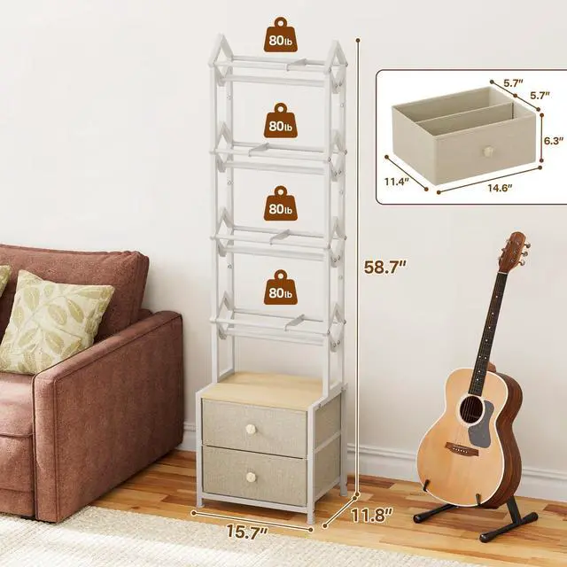 Alt view image 3 of 5 - Epouseter CD Storage Rack with Drawers, 5-Tier Media Organizer DVD Storage Shelf, Large Capacity for CD/DVD, Books & Games, Ideal for Living Room & Home Office, 15.711.858.7Inches